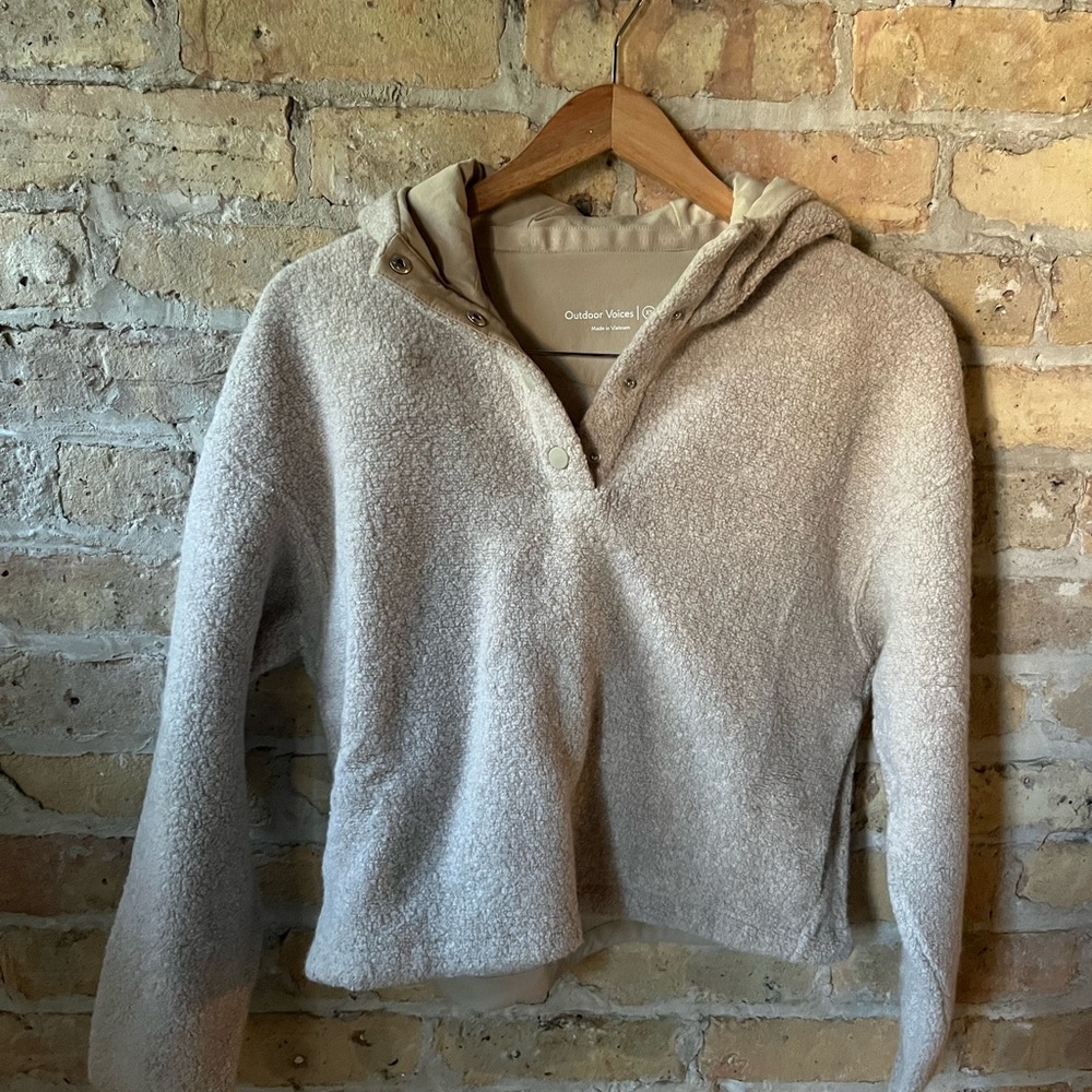 Outdoor Voices Oatmeal MegaFleece Wool Cropped Pullover